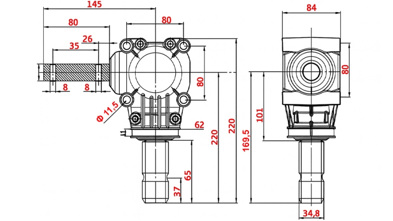 LEŅĢA REDUKTORS L-150J 1:1 (12HP-9KW)