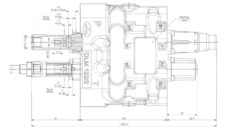 HIDRAULIKUS SZABÁLYOZÓ SZELEP DLM-122/2 2xP80 L/min LOAD SENSING ÚSZTÁS FUNKCIÓVAL