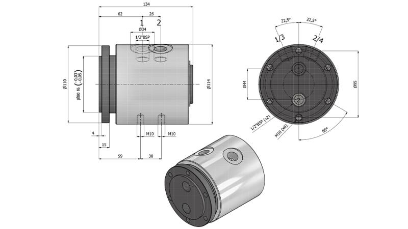 ХИДРАВЛИЧЕН ВРТЛИВ ПРИКЛЮЧЕК 2WAY IH2050-GS6LS 1/2 45LIT/МИН 250RPM 350BAR