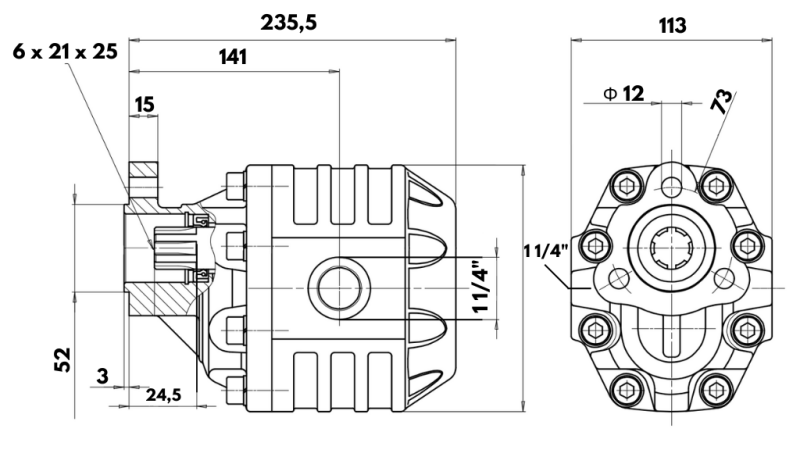 ХИДРАВЛИЧНА ЧУГУНЕНА ПОМПА UNI40-151CC-190 BAR ЛЯВА