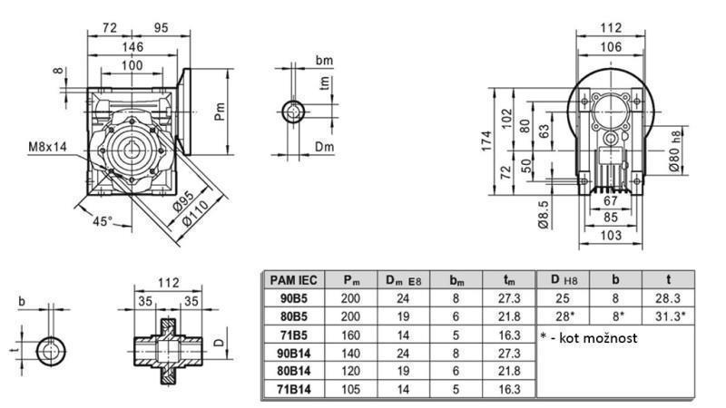 PMRV-63 REDUKTOR ELEKTROMOS MOTORHOZ MS80 (0.55-0.75kW) ARÁNY 20:1