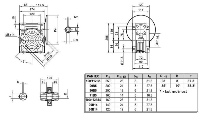 PMRV-75 RIDUTTORE PER MOTORE ELETTRICO MS80 (0,55-0,75kW) RELAZIONE 40:1