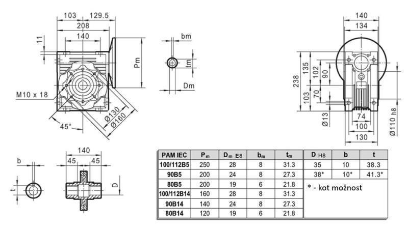 PMRV-90 RIDUTTORE PER MOTORE ELETTRICO MS100 (2,2-3-4kW) RELAZIONE 20:1