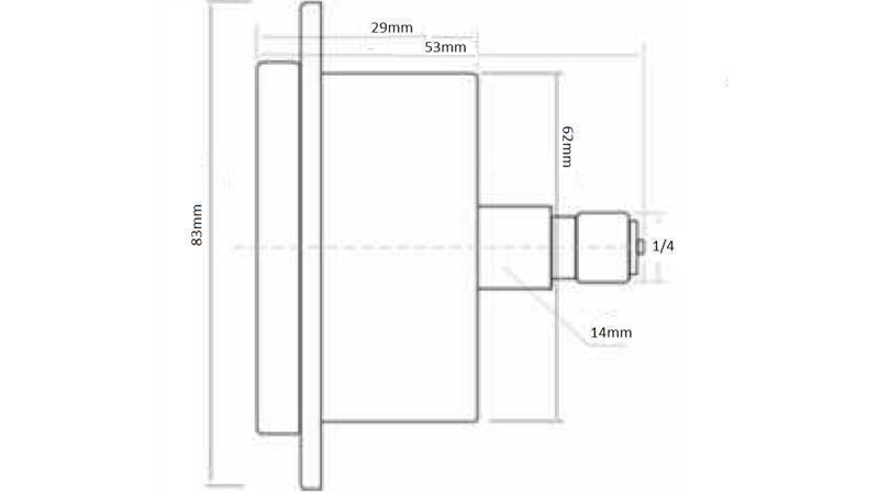 MANOMÉTER DN63 HÁTSÓ 0 - 1 BAR - 1/4 - méretek