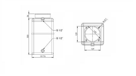 PVC RESERVOIR RULLE PP 8 LITER HORIZONTAL-VERTIKAL - dimensioner