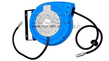 CARRETEL DE MANGUEIRA FEITO DE PLÁSTICO COM MANGUEIRA PNEUMÁTICA PU 15M 20BAR 3/8-10MM