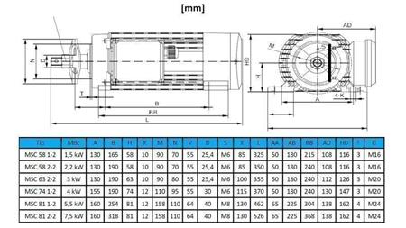 MOTORE ELETTRICO CIRCOLARE 400V-2,2kW-2750rpm MSC 58 2-2