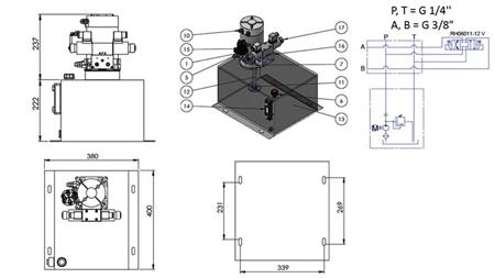MINI HIDRAULINIS AGREGATAS 12V DC - 1.6kW = 2.1cc - 25 lit - dvipusis surinkimas (metalinis)