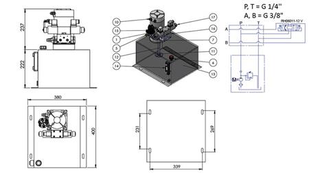 MINI HIDRAULIKUS AGGREGÁT 12V DC - 1,6kW = 2,1cc - 25 lit - kétitányú (fém) 