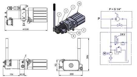 AGREGADO HIDRÁULICO MINI 24V DC - 0.8kW = 0.5cc - 1.5 lit - unidade monofásica (PVC) com bomba manual