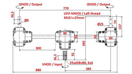 SET VAN REDUCERS 1:1.35 (22PK-16kW) VOOR DRIEVOUWIGE OVERBRINGING L:770