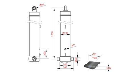 TELESCOPISCHE CYLINDER VOOR KIPTRAILER 5-traps SLAAG-7100mm 42Ton
