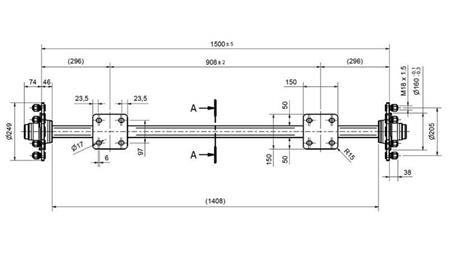 ACHSE FÜR ANHÄNGER 3300 kg OHNE BREMSEN (1500 mm)