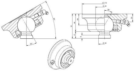 BALLHEAD SWINGING END FOR CYLINDER Dia. 45 max. 11 Ton