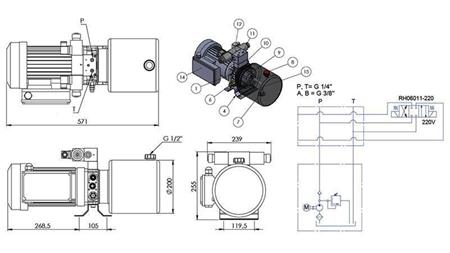 MINI HIDRAULIKUS AGGREGÁTOR 230 V AC (1,5 kW) - 5,8 cc - 8,2 lit/perc - tartály 6 lit