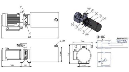 MINI HYDRAULIKAGGREGAT 230V AC (2,2 kW) - 8,0 cc - 11,2 lit/min - tank 12 lit