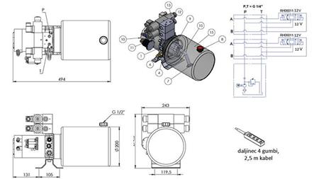 MINI AGGREGATO CILINDRICO 12V DC - 1,6kW = 2,1cc - 8 lit - 2x montaggio a due vie (metallico)