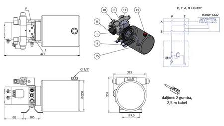 MINI HYDRAULINEN YHDISTELMÄ 24V DC - 2.2kW = 2.1cc - 8 lit - kaksisuuntainen kokoonpano (metalli)