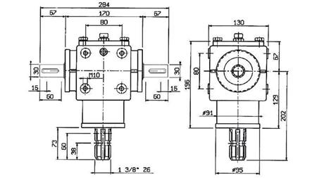 PRZEKŁADNIA KĄTOWA PTO-R20T 1:2 (25HP-18kW)