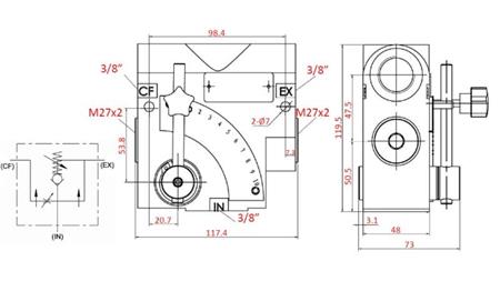 PRIORITETNI VENTIL 3/8 Z SKALO IN VARNOSTNIM VENTILOM 0-30lit, 0-200bar