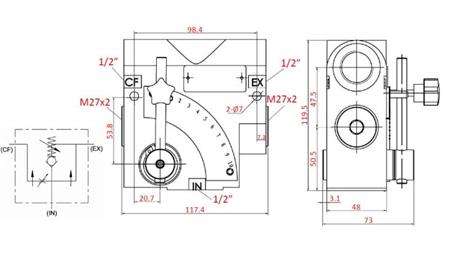 PRIORITY VALVE 1/2 WITH SCALE AND SAFETY VALVE 0-60lit, 0-200bar
