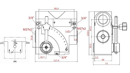 PRIORITETNI VENTIL 3/4 Z SKALO IN VARNOSTNIM VENTILOM 0-110lit, 0-200bar