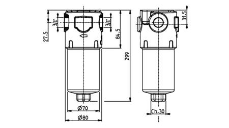 HYDRAULISCHER DRUCKFILTER IKRON 3/4 - 10u - 110LIT - 310 bar