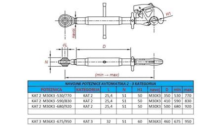 TRACTOR TOP LINK ASSEMBLY WITH HOOK CAT 2  M30X3 -530/770