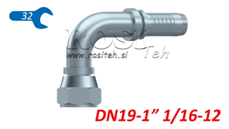POŁĄCZENIE HYDRAULICZNE DKJ JIC74° ŻEŃSKI ŁUK 90° DN19-1 1/16-12