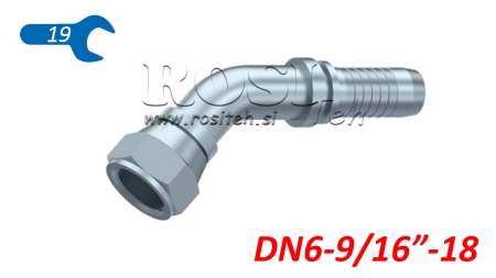 HYDRAULISK TILKOBLING DKJ JIC74° HUNN ELBOW 45° DN6-9/16-18