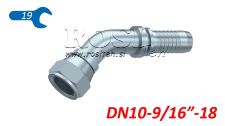 HYDRAULISK TILKOBLING DKJ JIC74° HUNN ELBOW 45° DN10-9/16-18