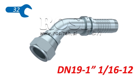 HÜDRAULILINE ÜHENDUS DKJ JIC74° NAINE ELBOW 45° DN19-1 1/16-12
