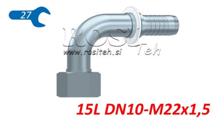 HIDRAVLIČNI PRIKLJUČEK DKOL 15 L ŽENSKI KOLENO 90 DN10-M22x1,5