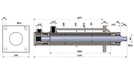 HIDRAULIKUS HENGER RÖGZÍTŐ LAPKÁVAL 100/60-1050 CSÖVEKKEL