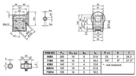 PMRV-50 ÜBERSETZUNGSGETRIEBE FÜR ELEKTROMOTOR MS80 (0,55-0,75kW) VERHÄLTNIS 7,5:1