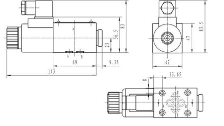 HIDRAULIKUS ELEKTRO MÁGNESES SZELEP KV-4/2 CETOP 3 12/24/230V 1A