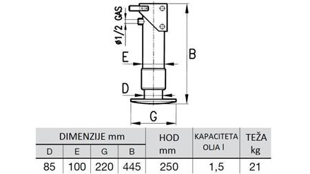 HIDRAULIKUS LÁB EGYÍRÁNYÚ 6 TONNA 250mm