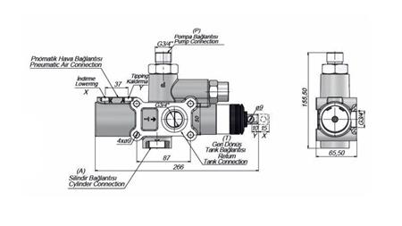 VANNE DE DUMP HYDRAULIQUE CAMION - 140lit - dimensions