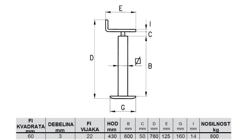 GAMBA DI SUPPORTO FILETTATA (ALTEZZA 760mm - CORSA 430mm) - 800KG