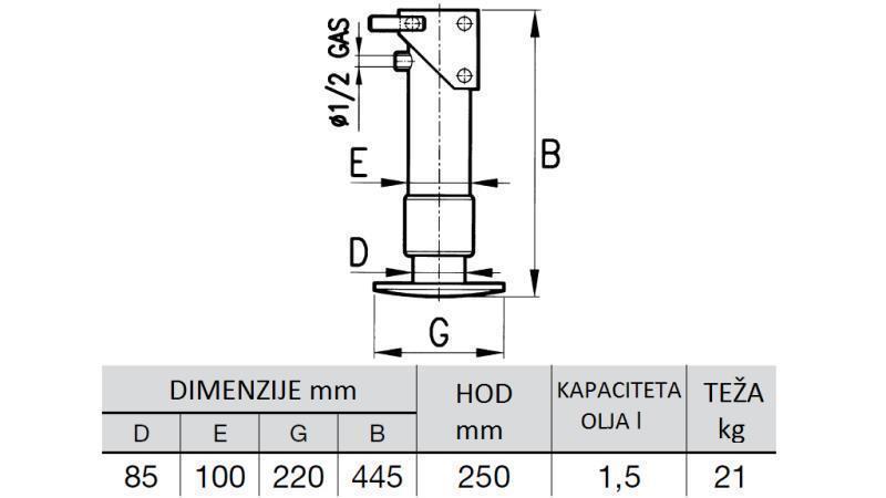 GAMBA IDRAULICA UNIDIREZIONALE 6 TONNELLATE 250mm