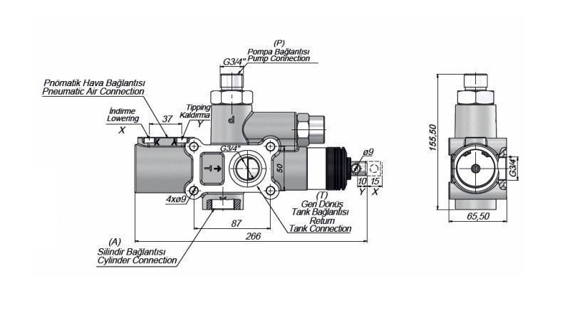 VANNE DE DUMP HYDRAULIQUE CAMION - 140lit - dimensions