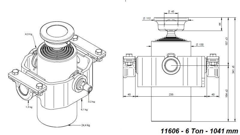 TELESCOPIC CYLINDER  COMPACT 6 EXTENSIONS 1041mm x125 -KROGLA