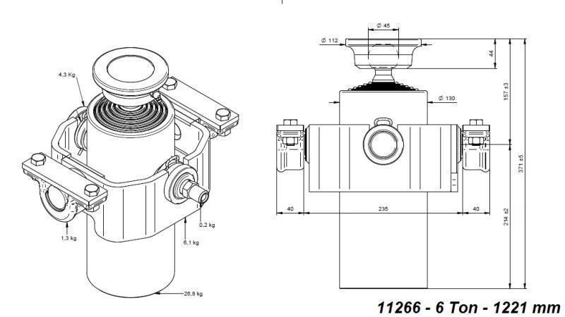 TELESCOPISCHER ZYLINDER KOMPAKT 6 GRAD 1221mm x125 -KUGEL